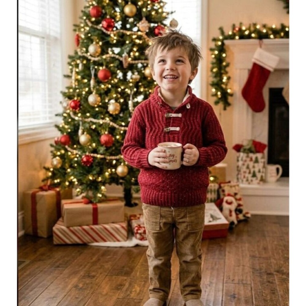 Cat & Jack 4T 5T Toddler Red Christmas Holiday Sweater Toggle Buttons Cable Knit